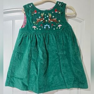 Baby Boden Green Embroidered Corduroy Dress With Floral Lining 12/18 Months